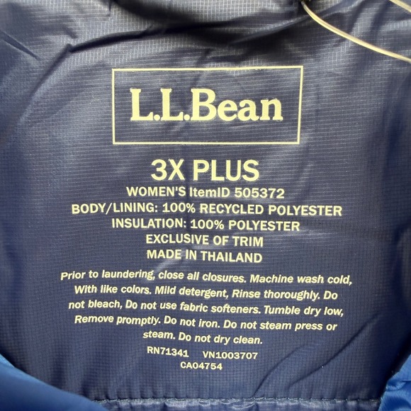 LL Bean Jacket Womens 3X Plus Blue Primaloft Packaway Puffer Hiking Outdoors - Picture 3 of 6